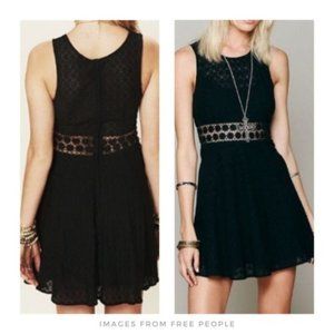 Free People ▪ Black Lace Fitted With Daisies Spring Crochet Fit & Flare Dress